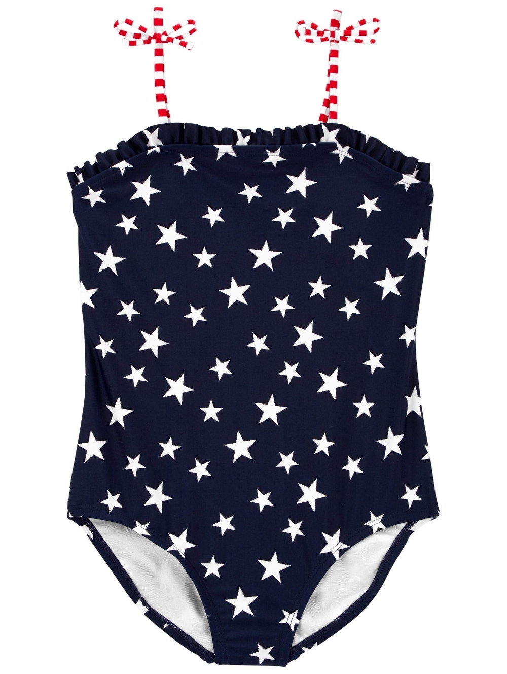 NWT Oshkosh B'Gosh Girls' Navy Star Print One-Piece Swimsuit w/ Red Stripe Ties